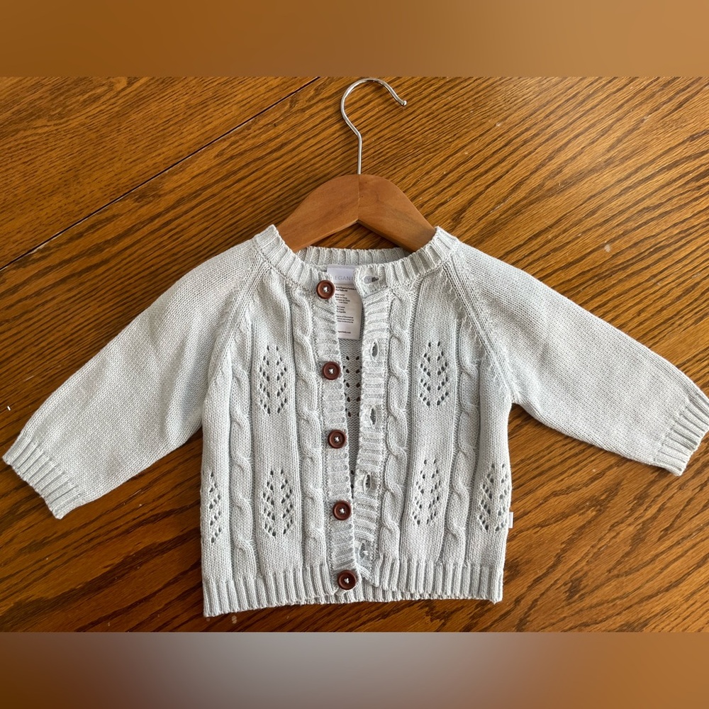 EUC Elegant Baby blue cable knit cardigan 6 months